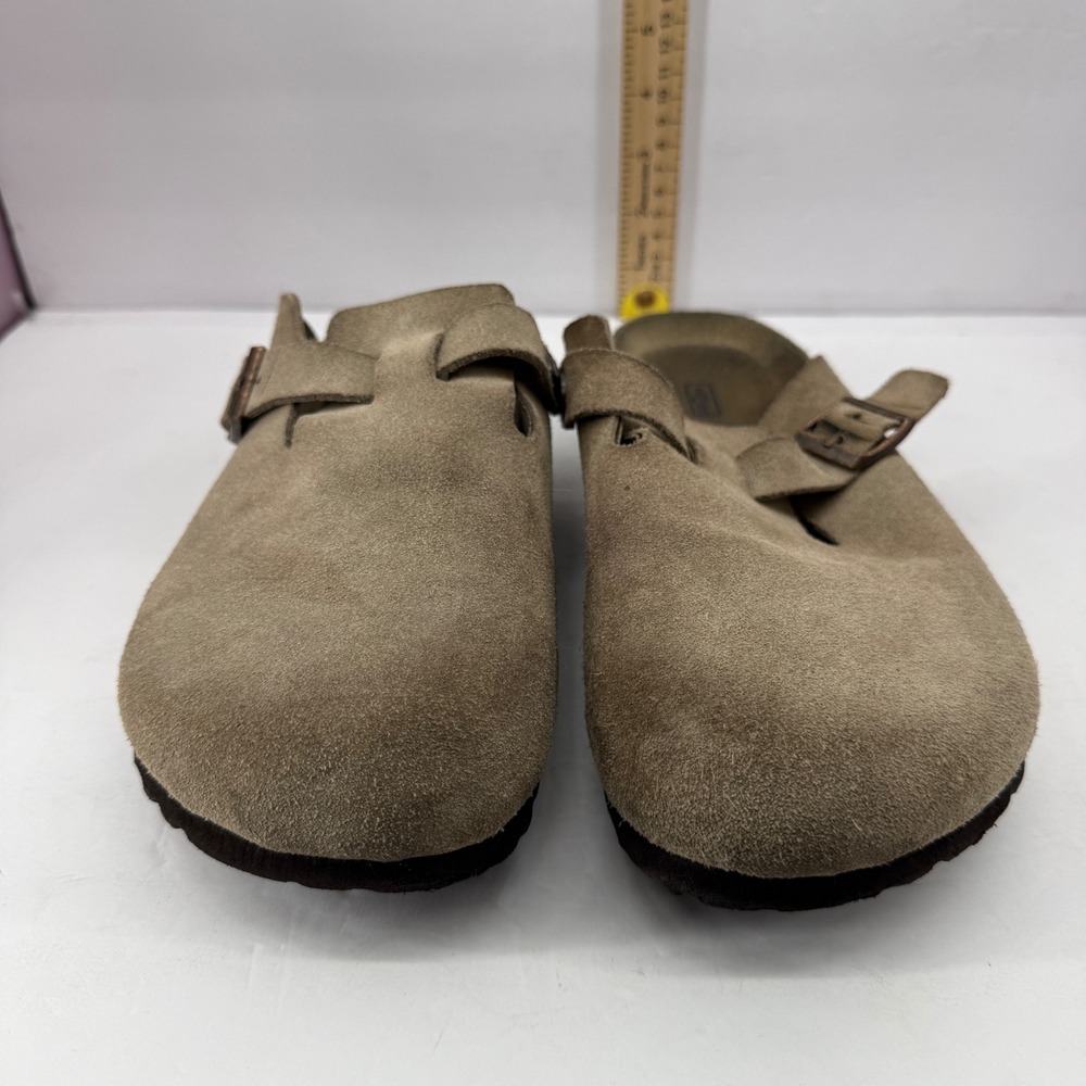 Birkenstock Boston Clog Men 9 Taupe Solid Suede Soft Footbed Buckle Strap